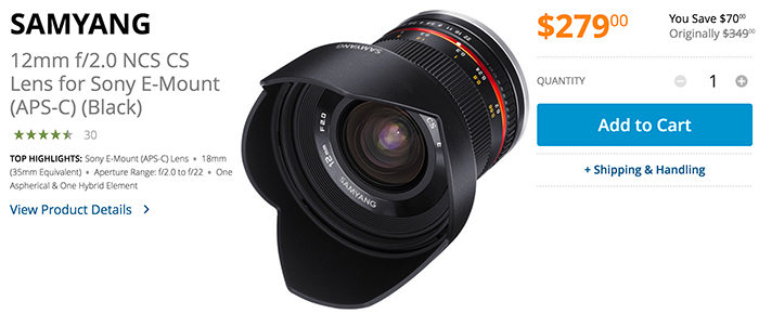 Gold Box deals: Samyang 12mm f/2.0 E-mount lens for $279 - sonyalpharumors