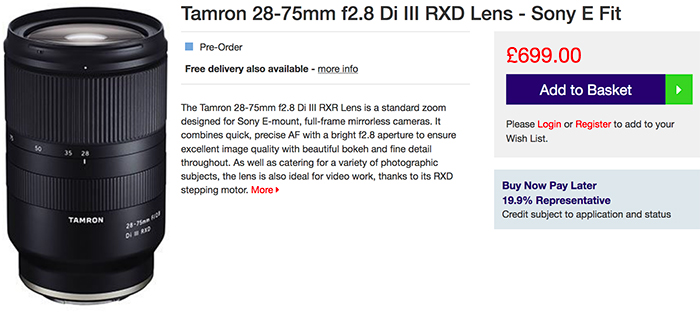 Used Tamron 28-75mm f/2.8 Di III RXD - Sony FE Fit
