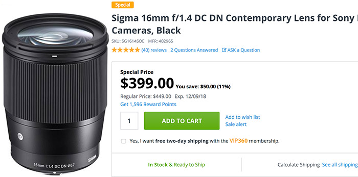 Sigma 16mm f/1.4 DC DN Contemporary Lens for Sony E (402965) Black