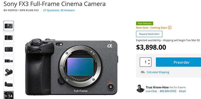 Sony FX6 occasion & neuf, caméra cinéma Full Frame 4K HDR